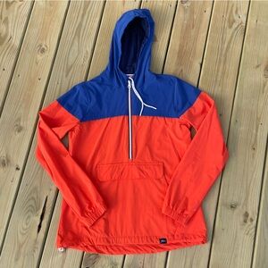 New Balance JCrew Collab Blue and Orange Hooded Windbreaker half Zip Jacket